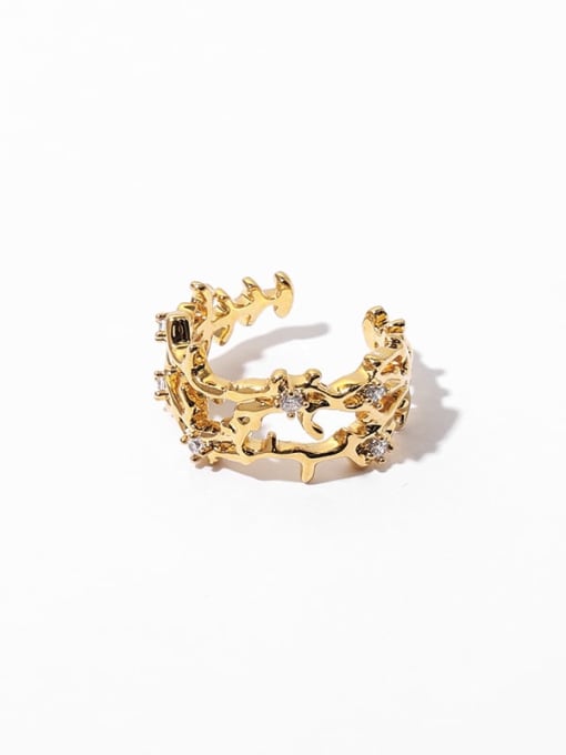 Gold (adjustable opening) Brass Cubic Zirconia Irregular Vintage Band Ring