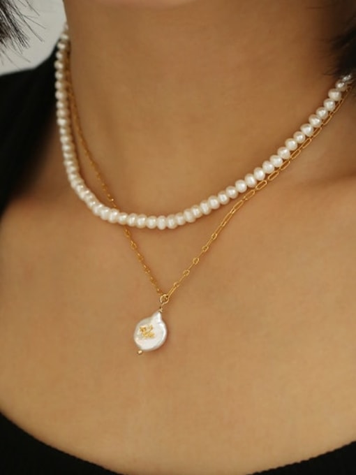 Five Color Brass Freshwater Pearl Irregular Vintage Necklace 1
