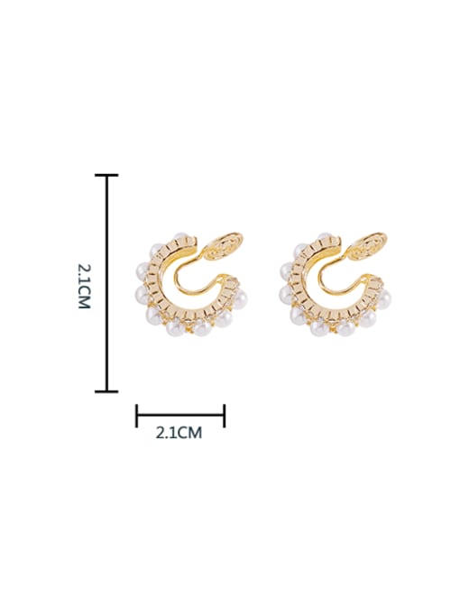 HYACINTH Brass Imitation Pearl Geometric Vintage Clip Earring 2