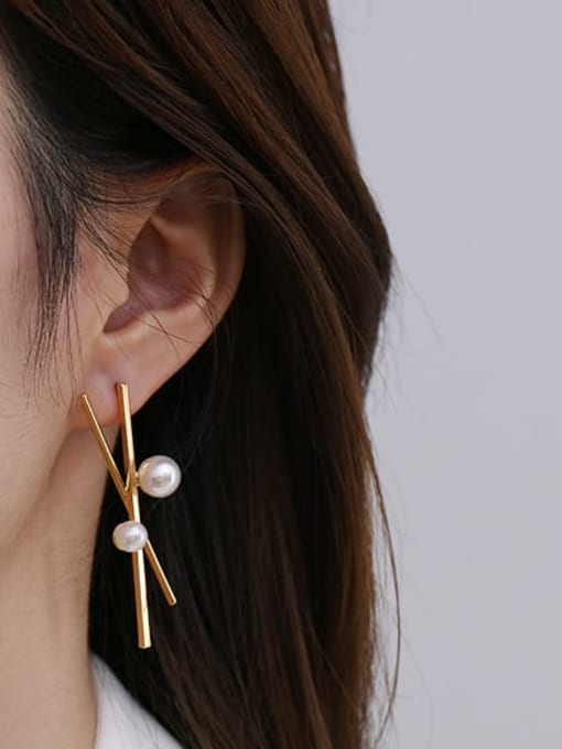 ACCA Brass Imitation Pearl Cross Minimalist Stud Earring 2