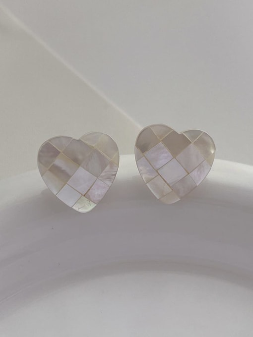 Love Mosaic Shell Earrings Brass Shell Heart Minimalist Stud Earring