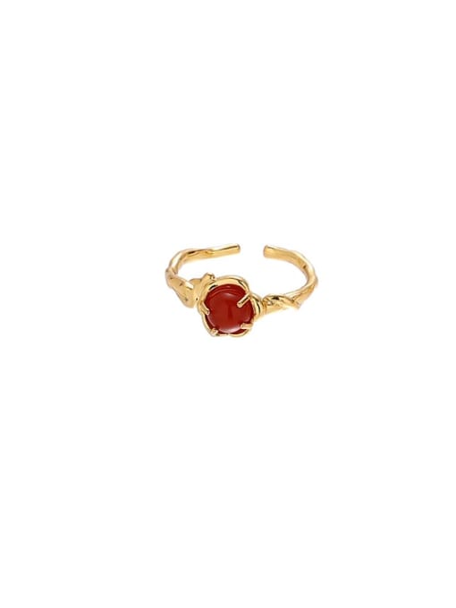 Red Agate Ring Brass Carnelian Geometric Vintage Band Ring