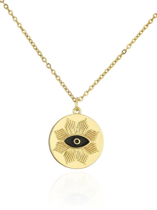 20899 Brass Enamel Evil Eye Vintage Round Pendant Necklace