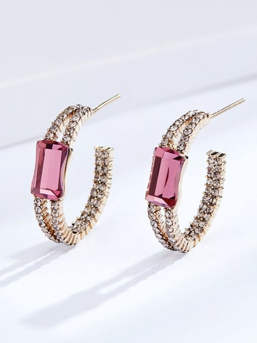 Pink Brass Cubic Zirconia Geometric Vintage Stud Earring
