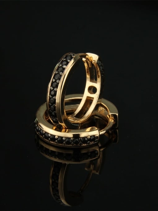 Gold Plated Black zircon Brass Cubic Zirconia Round Dainty Hoop Earring