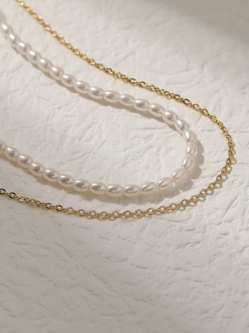 HYACINTH Brass Freshwater Pearl Locket Minimalist Multi Strand Trend Korean Fashion Necklace 3