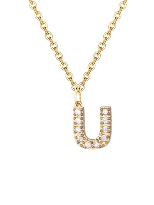 U 14 K gold Stainless steel Cubic Zirconia Letter Minimalist Necklace