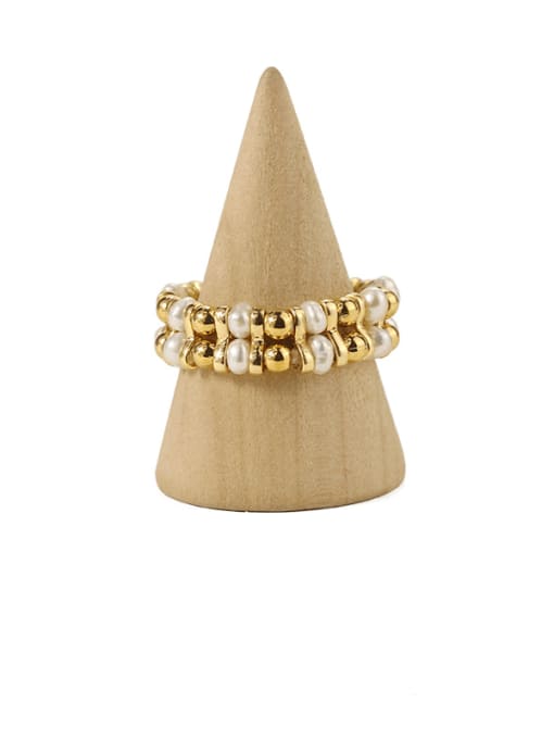 ACCA Brass Freshwater Pearl Geometric Vintage Stackable Ring 0