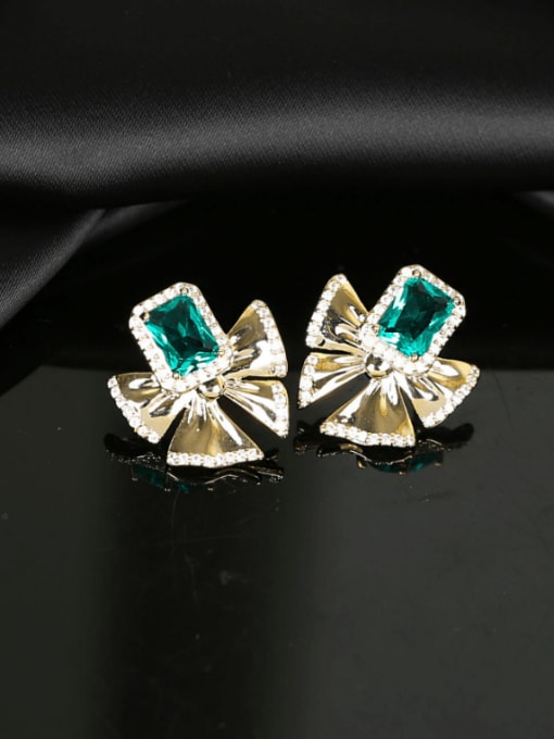 OUOU Brass Cubic Zirconia Bowknot Luxury Cluster Earring 3