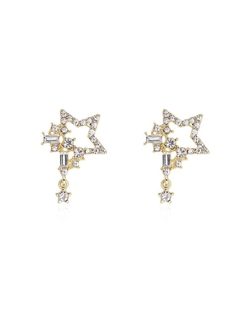 14K real gold transparent diamond Copper Cubic Zirconia Star Vintage Stud Trend Korean Fashion Earring