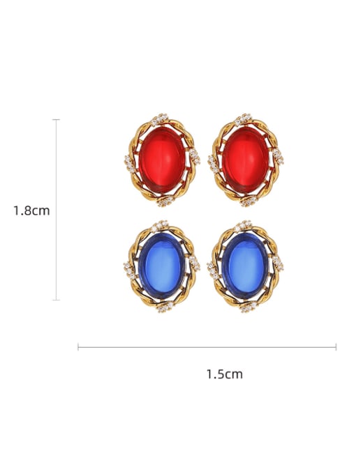 Five Color Brass Glass Stone Geometric Hip Hop Stud Earring 2