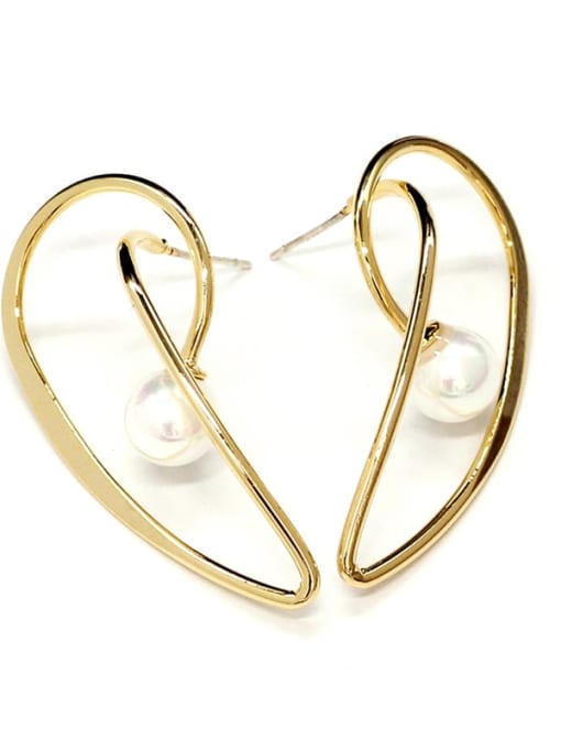 18K gold Copper Imitation Pearl Heart Minimalist Drop Trend Korean Fashion Earring