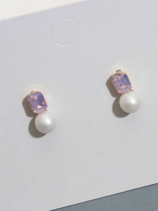 HYACINTH Copper Imitation Pearl Square Glass stone Minimalist Stud Trend Korean Fashion Earring 2