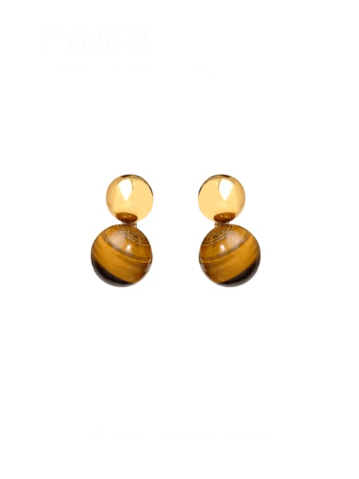 18K gold Brass Tiger Eye Geometric Minimalist Drop Earring