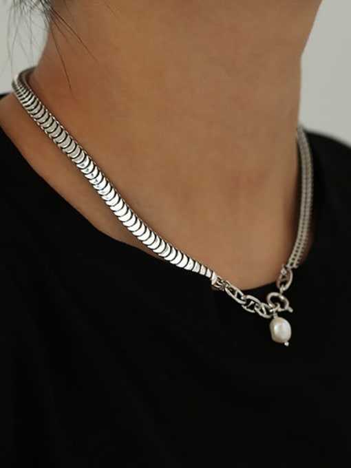 ACCA Brass Imitation Pearl Snake Chain Hip Hop Necklace 1
