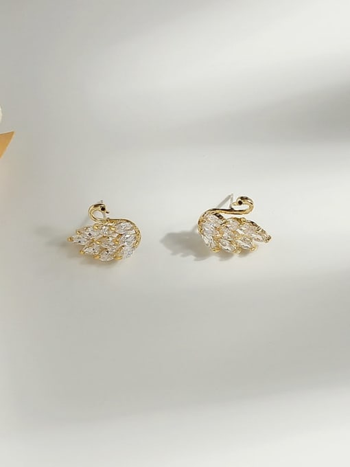 HYACINTH Copper Cubic Zirconia Swan Cute Stud Trend Korean Fashion Earring 1