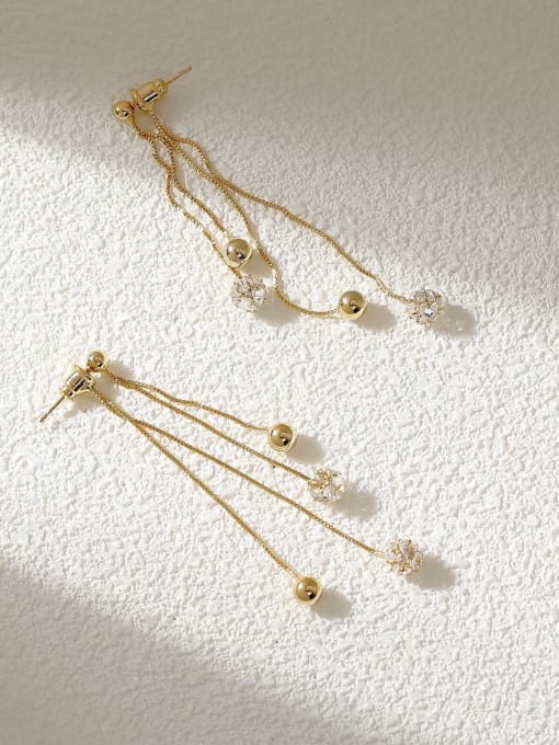 14k Gold Brass Cubic Zirconia Tassel Vintage Threader Earring