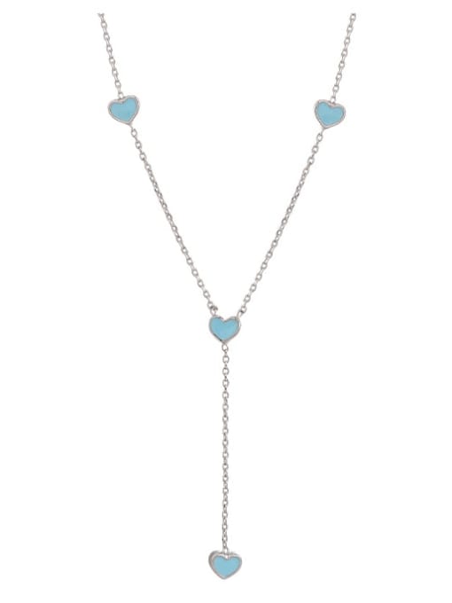 Light blue Brass Enamel Heart Minimalist Lariat Necklace