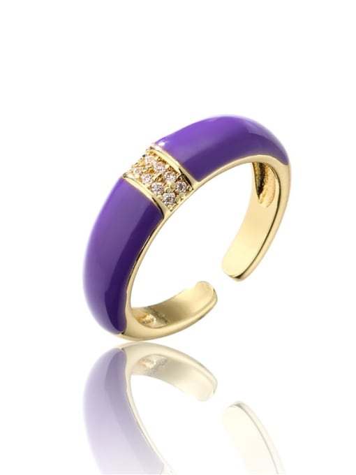 10960 Brass Enamel Cubic Zirconia Round Minimalist Band Ring
