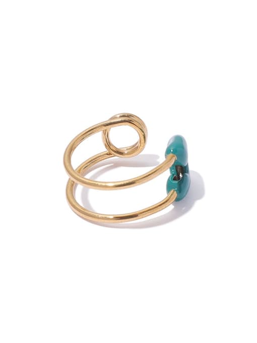 Green oil dripping gold ring Brass Enamel Geometric Minimalist Stackable Ring