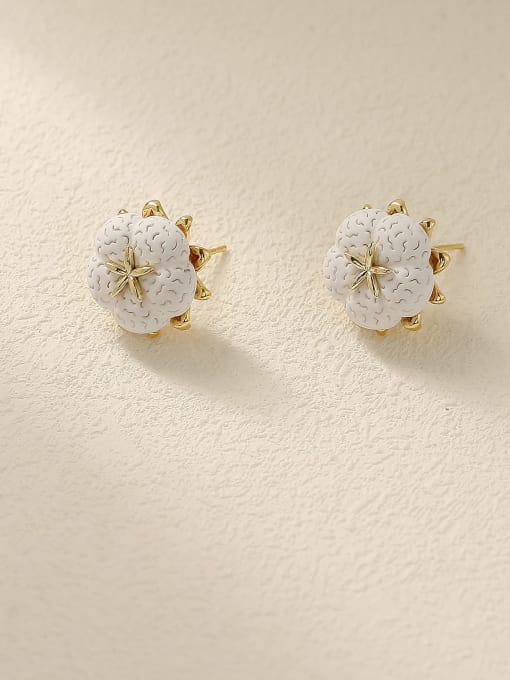 14k Gold Brass Resin Flower Minimalist Stud Trend Korean Fashion Earring
