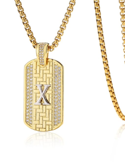 X Brass Cubic Zirconia Letter Vintage Geometric Pendant Necklace