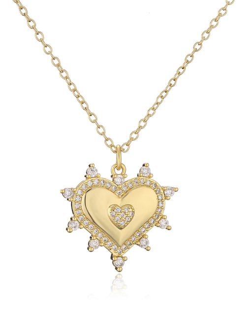 22250 Brass Cubic Zirconia Heart Vintage Necklace