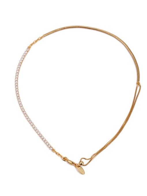 golden Brass Cubic Zirconia Geometric Vintage Necklace