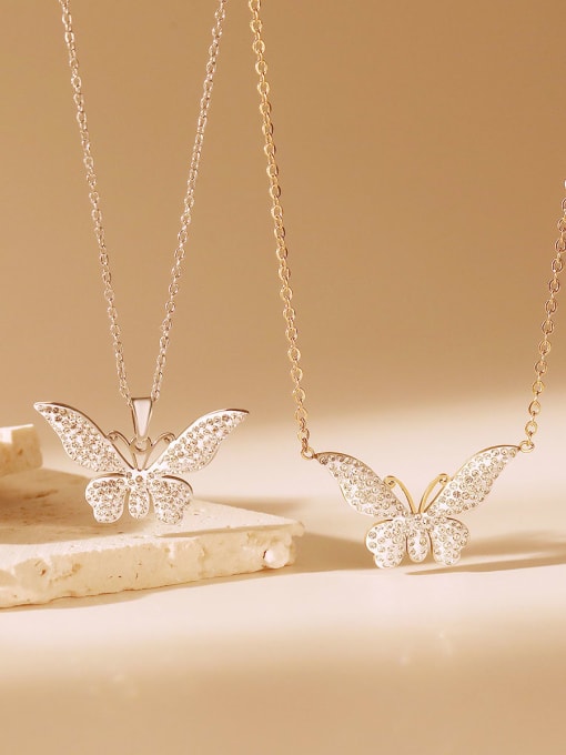 AOG Titanium Steel Cubic Zirconia Butterfly Dainty Necklace