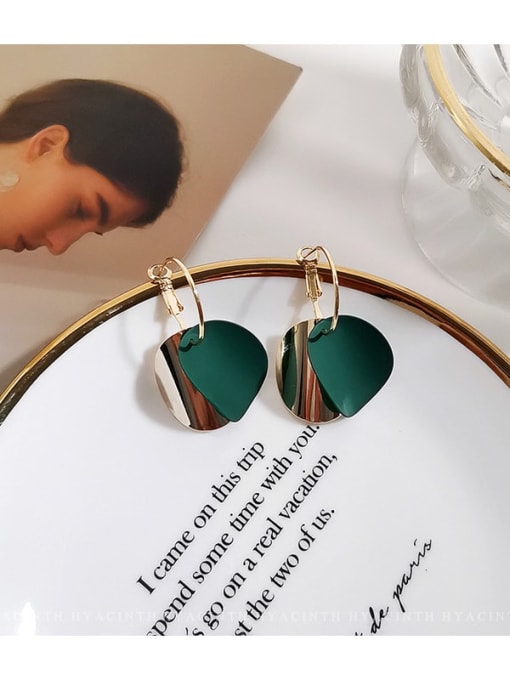 green Copper Enamel Geometric Minimalist Huggie Trend Korean Fashion Earring