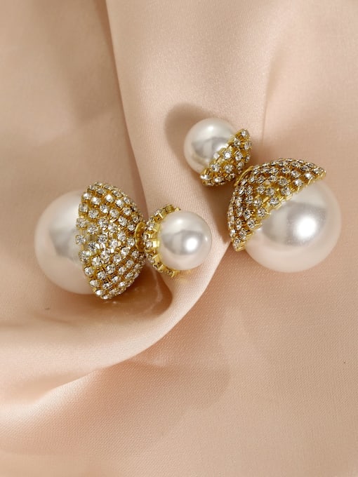 14k Gold Brass Imitation Pearl Geometric Vintage Drop Earring
