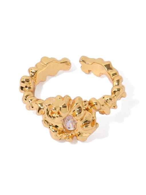 golden Brass Cubic Zirconia Irregular Vintage Band Ring