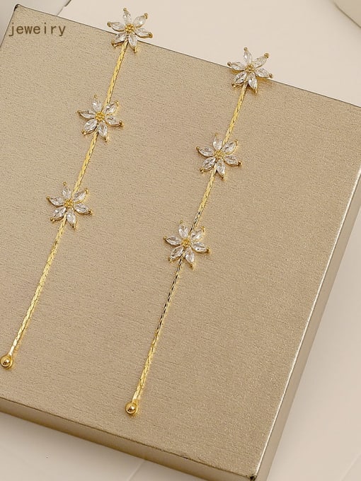14k Gold Brass Cats Eye Flower Vintage Threader Trend Korean Fashion Earring