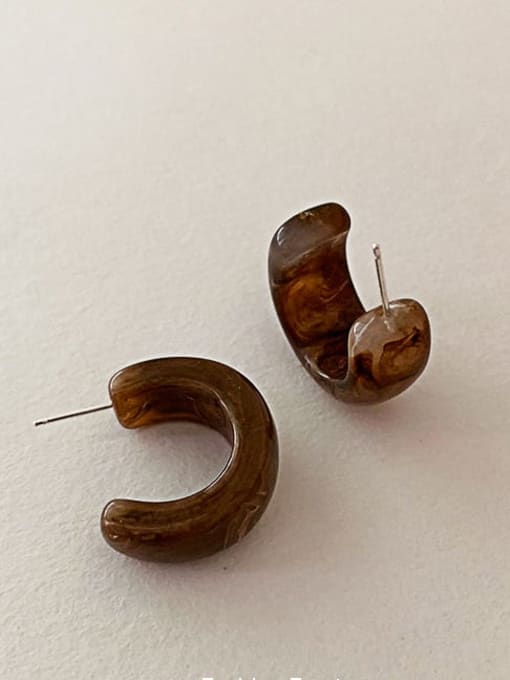 Coffee Alloy Resin Geometric Vintage semicircle C Stud Earring