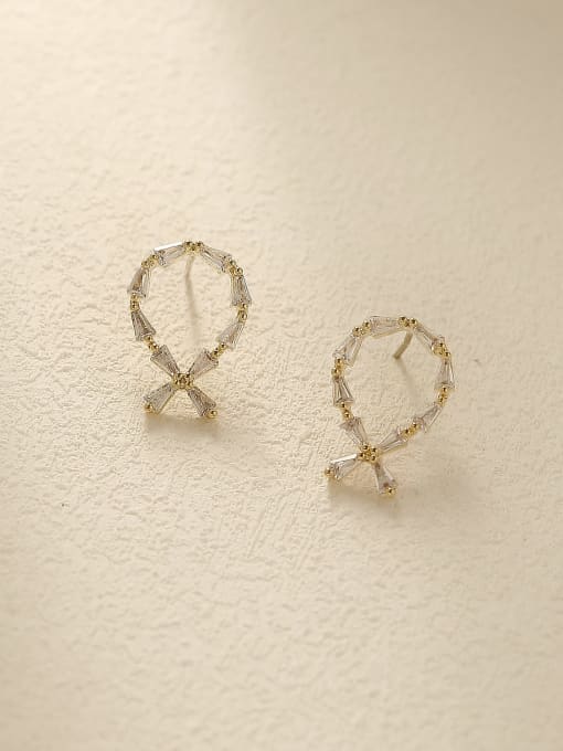 HYACINTH Brass Cubic Zirconia Geometric Vintage Stud Trend Korean Fashion Earring 0