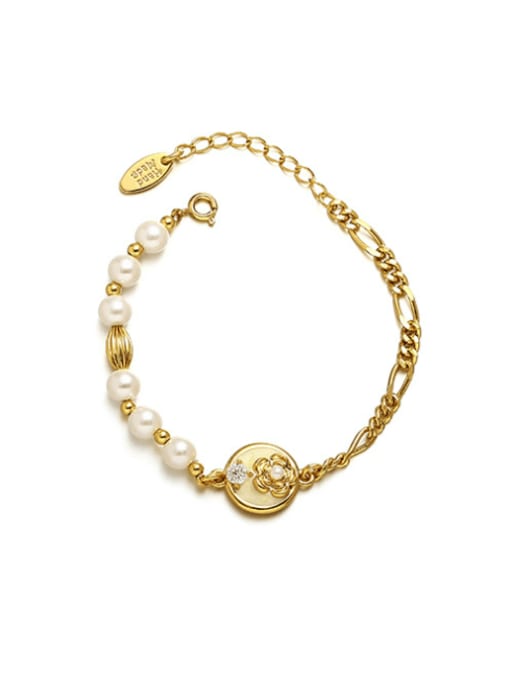 ACCA Brass Imitation Pearl Flower Hip Hop Asymmetrical Chain Beaded Bracelet 0