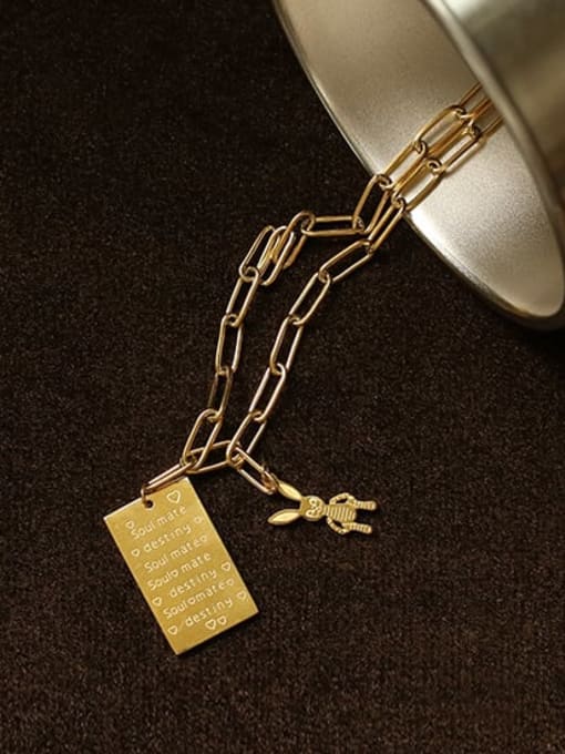 ACCA Titanium English square tag Personality  rabbit  Hip Hop Long Strand Necklace 0
