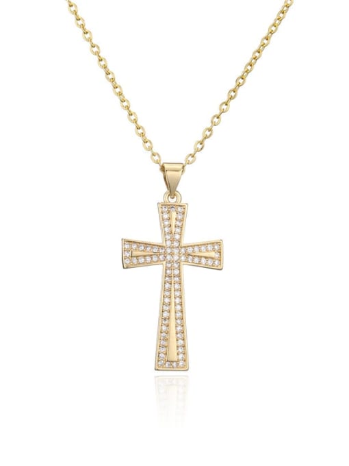 20684 Brass Cubic Zirconia Cross Vintage Regligious Necklace