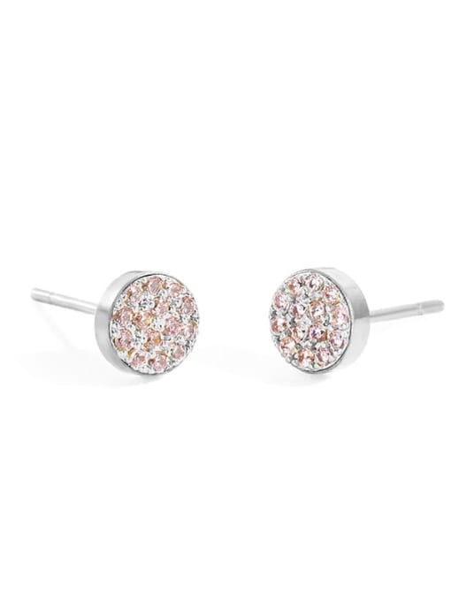 Steel+ Pink Stainless steel Rhinestone Round Minimalist Stud Earring