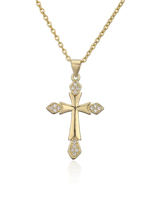 20691 Brass Cubic Zirconia Cross Vintage Regligious Necklace