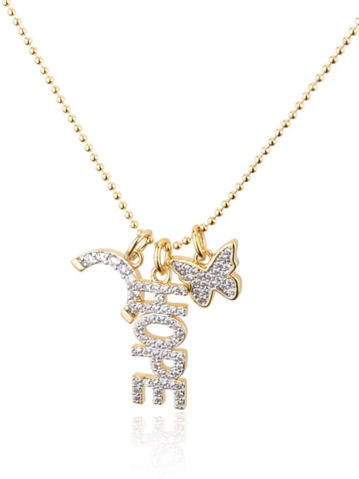 Gold plated white zirconium Brass Rhinestone Letter Dainty Butterfly pendant Necklace