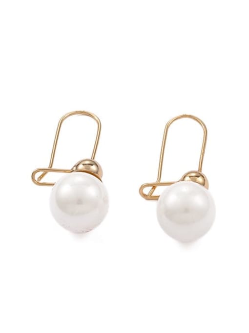 Earrings Brass Imitation Pearl Geometric Trend Huggie Earring