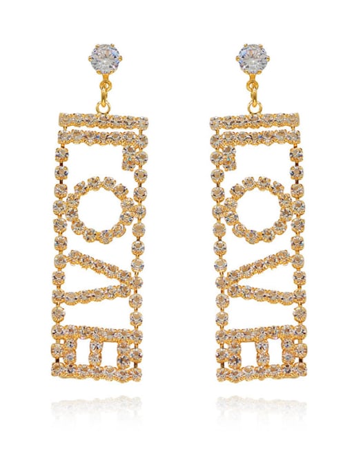 18K gold Copper Cubic Zirconia Letter Minimalist Chandelier Trend Korean Fashion Earring