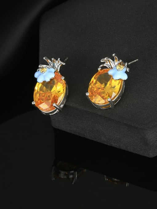OUOU Brass Cubic Zirconia Friut Luxury Cluster Earring