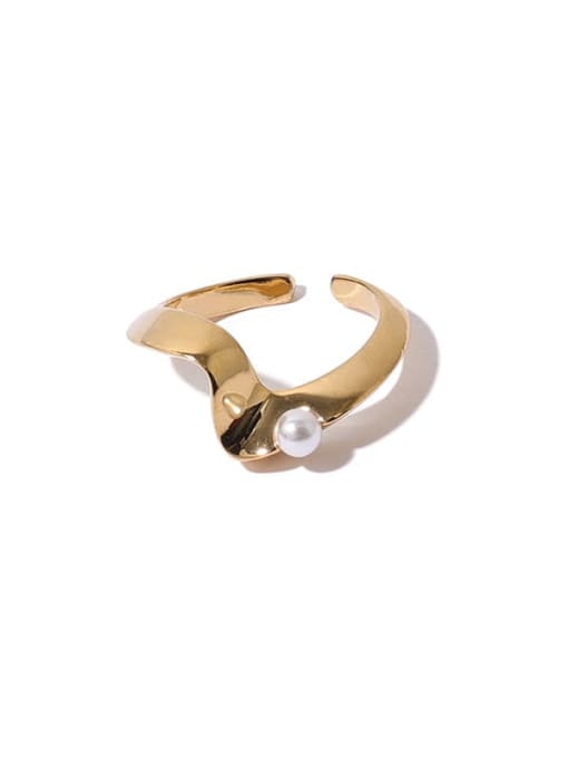 Pearl Ring Brass Imitation Pearl Geometric Vintage Band Ring