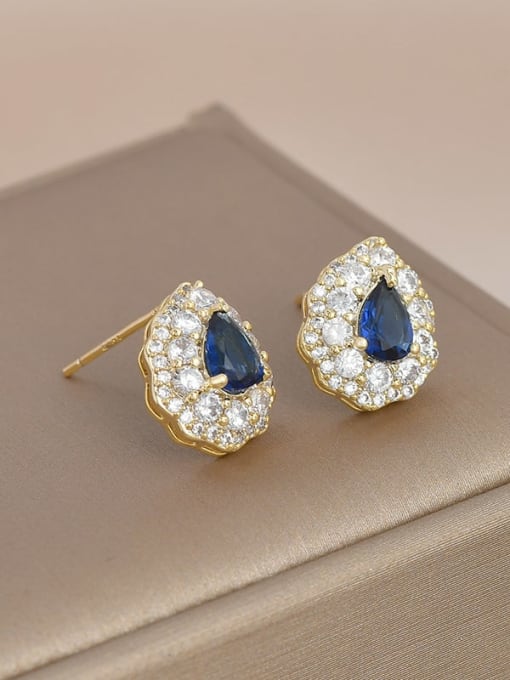 Gold ED65214 Brass Cubic Zirconia Blue Geometric Dainty Stud Earring