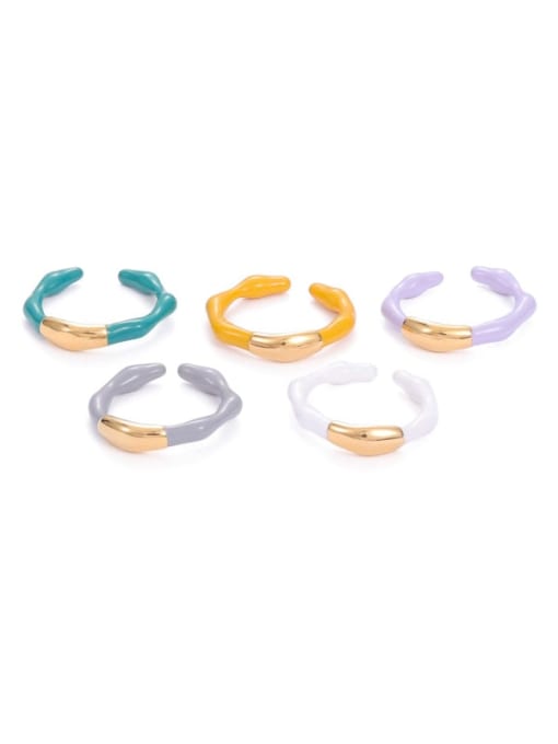Five Color Brass Enamel Irregular Minimalist Band Ring 0