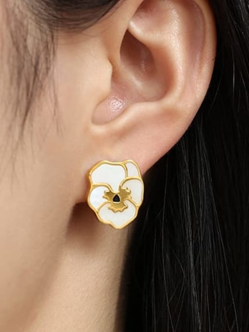 Five Color Titanium Steel Shell Flower Cute Stud Earring 1