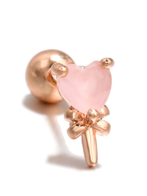Peach heart rose gold Brass Cubic Zirconia Irregular Trend Single Earring(Single+Only One)