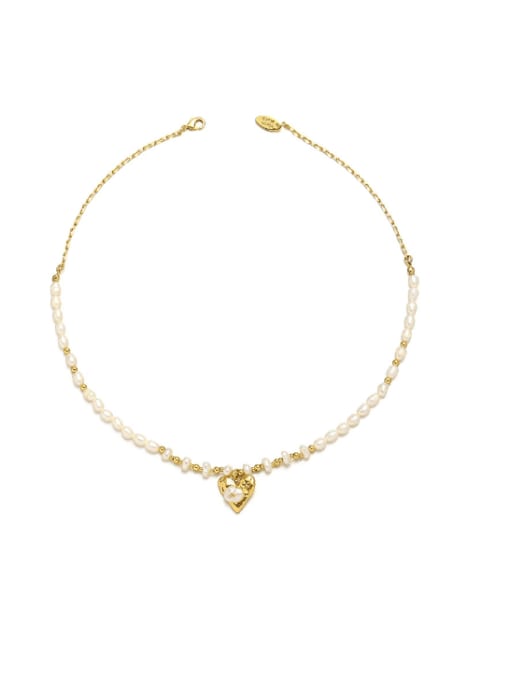 ACCA Brass Imitation Pearl Heart Vintage Necklace 2